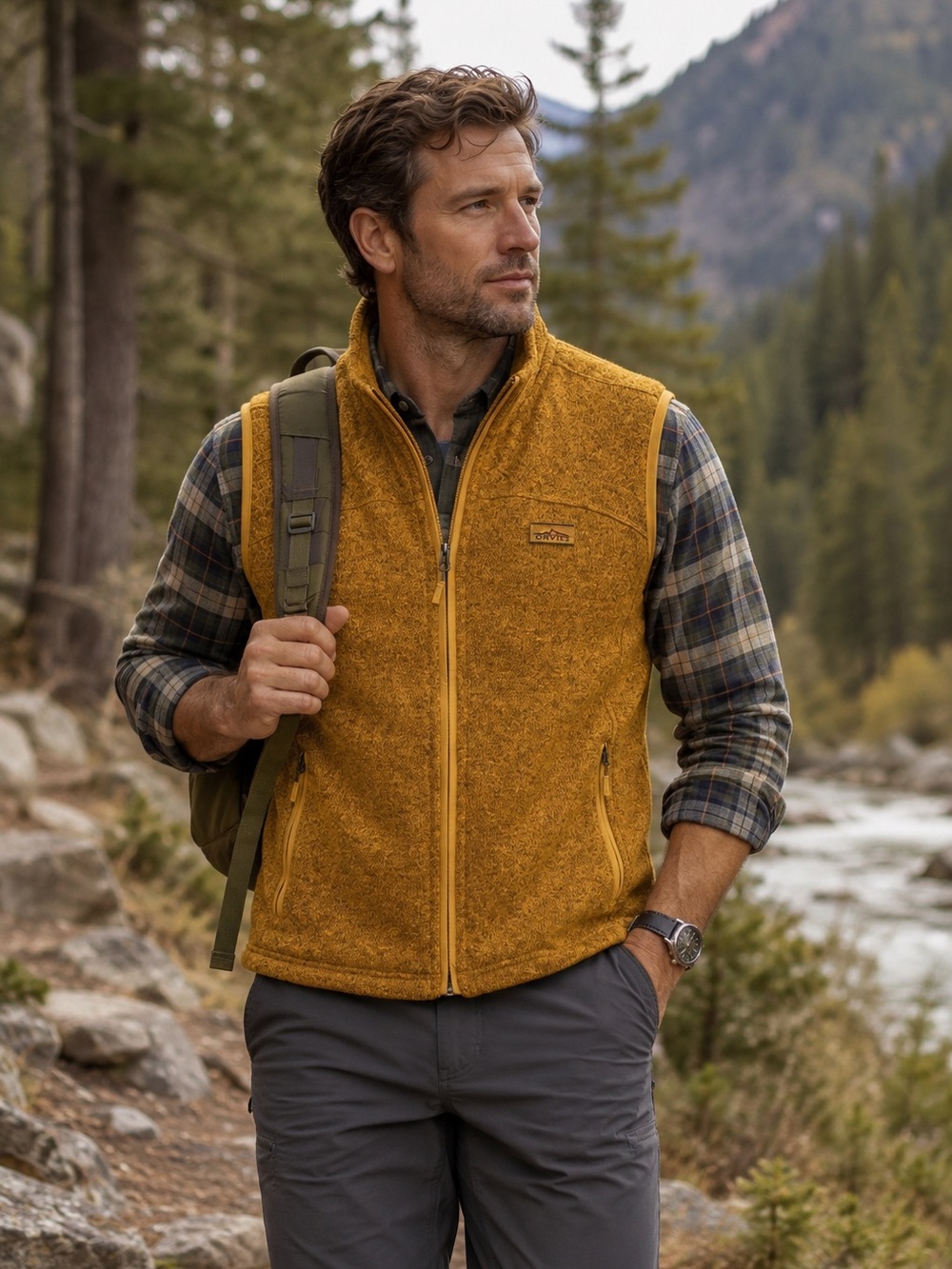 ORVIS Men's Mustard Knit Fleece Vest with Zip Pockets L
